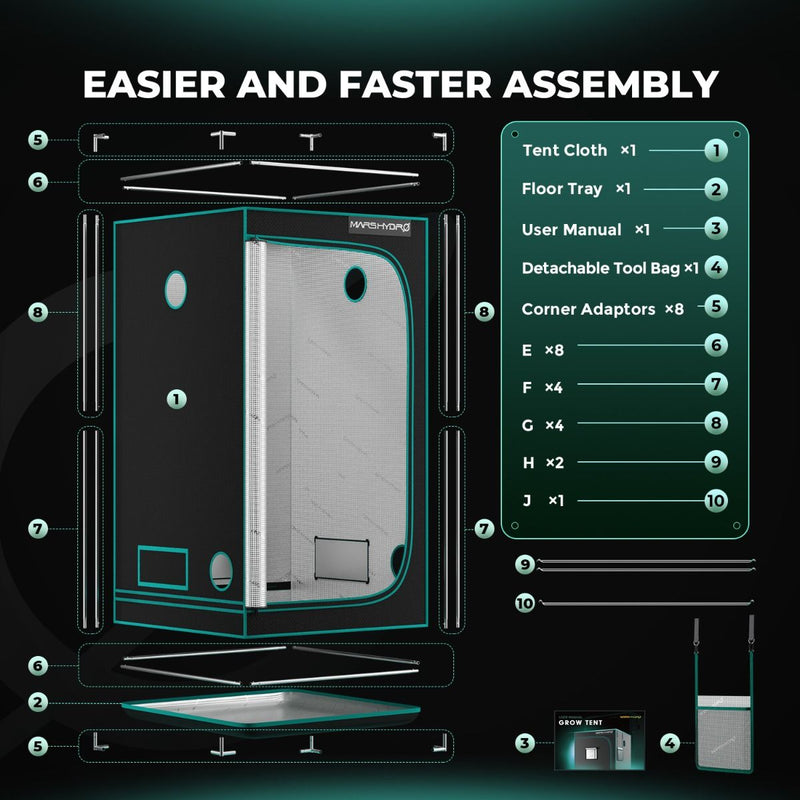 Mars Hydro Hydroponic 4x4 Grow Tent - 48"X48"X80" (120X120X200cm)
